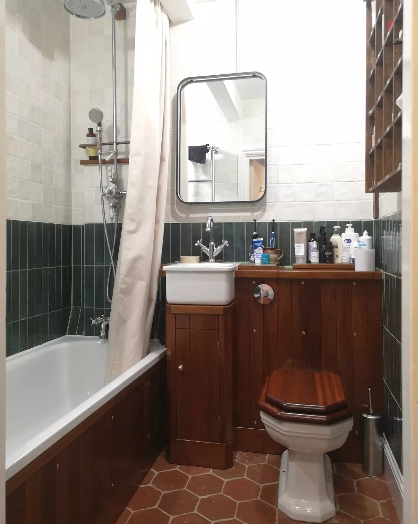 The vanity across the bathroom, the bath panelled to match