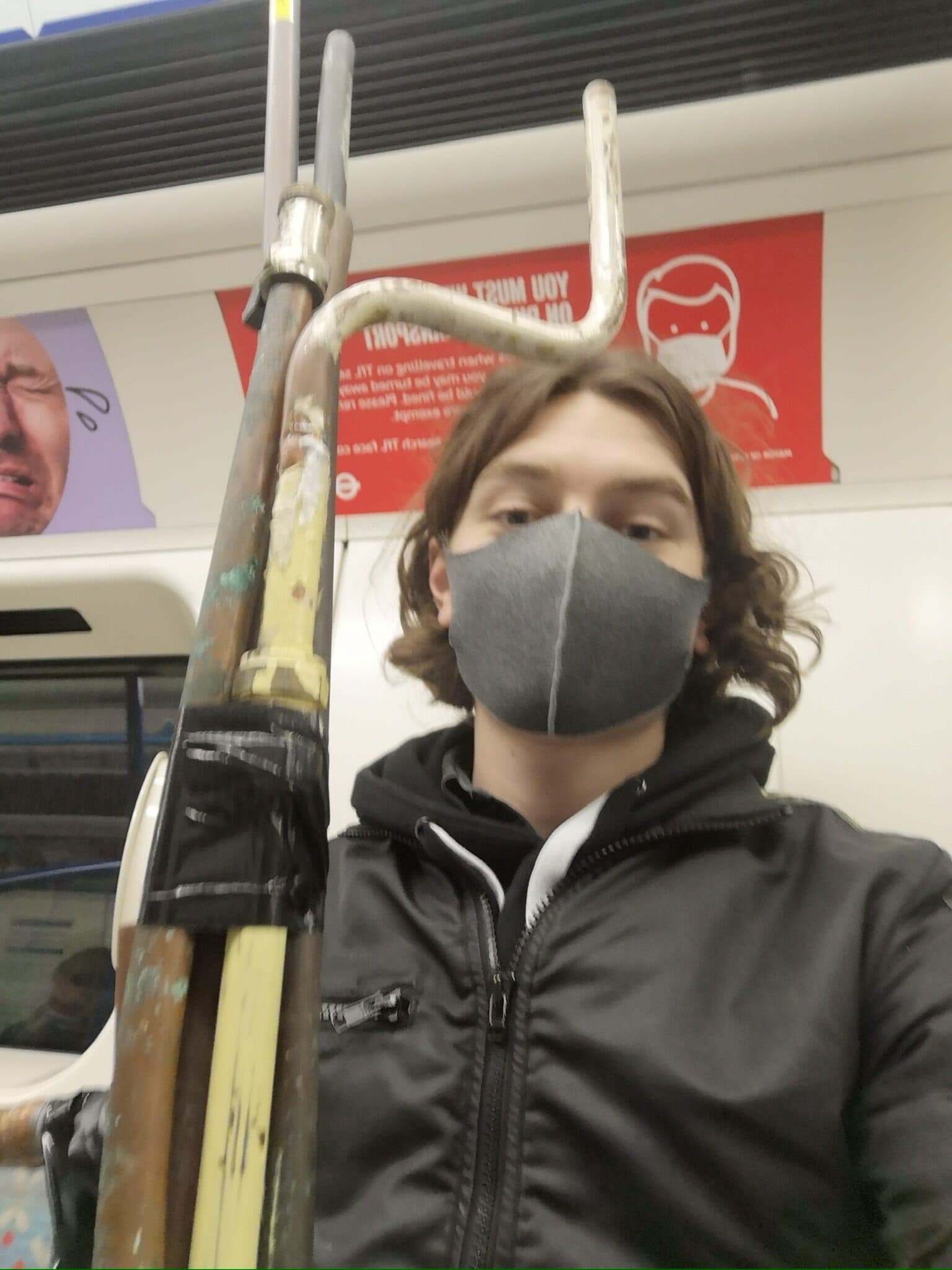 Bringing the salvaged copper water pipe back on the train